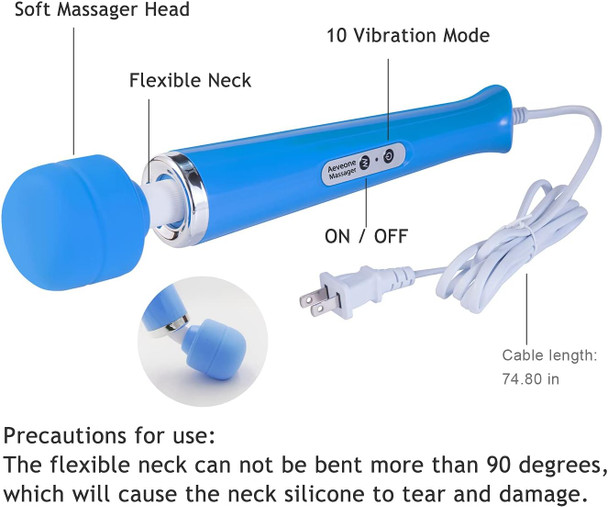 Wired Powerful Handheld Electric Massager, Strong Magic Vibration Personal Back Massage For Sports Recovery, Muscle Aches, Body Pain (Blue)