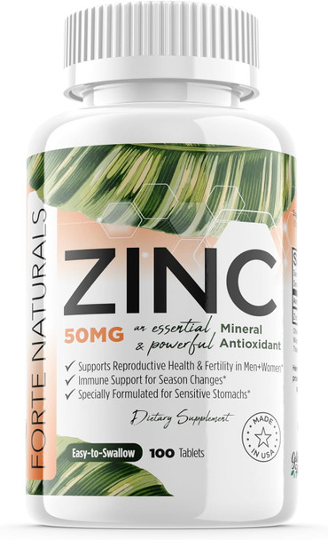 Zinc Supplements 50 Mg (100 Tablets) Specially Formulated For Sensitive Stomachs, Vitamins For Adults Daily Supplement Vegan, Non Gmo, Easy To Swallow Zink Vitaminas