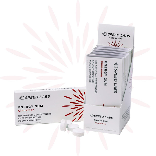 Cinnamon Natural Caffeine Energy Gum 25Mg Caffeine, Taurine, B Vitamins Per Piece, 48 Pieces (6 Packs Of 8) Sugar Free, Zero Calories, Naturally Sweetened, Gluten Free