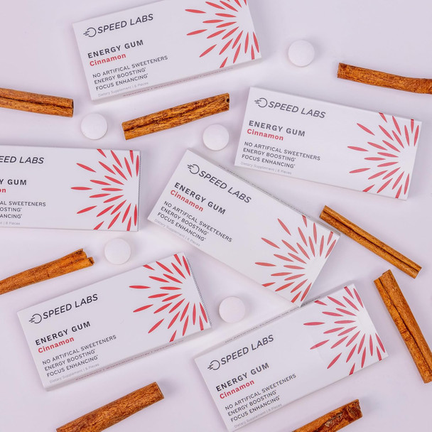 Cinnamon Natural Caffeine Energy Gum 25Mg Caffeine, Taurine, B Vitamins Per Piece, 48 Pieces (6 Packs Of 8) Sugar Free, Zero Calories, Naturally Sweetened, Gluten Free
