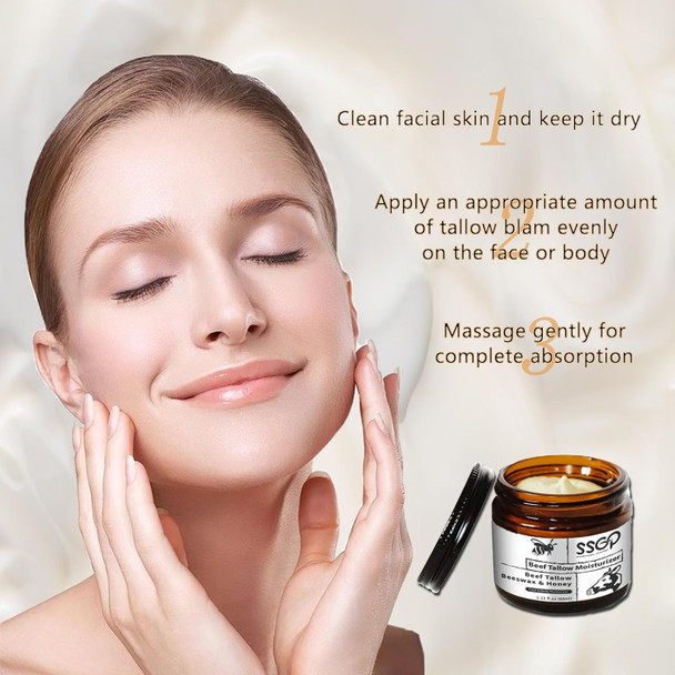 Beef Tallow Beeswax & Honey Face & Body Balm, Grass-Fed Beef Tallow And Honey For Skin, Moisturizing Cream, Emollient, Gentle, 2 Oz