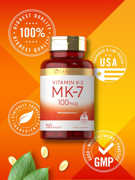 Carlyle Vitamin K2 Mk7 100 Mcg  150 Softgels  Non-Gmo, Gluten Supplement