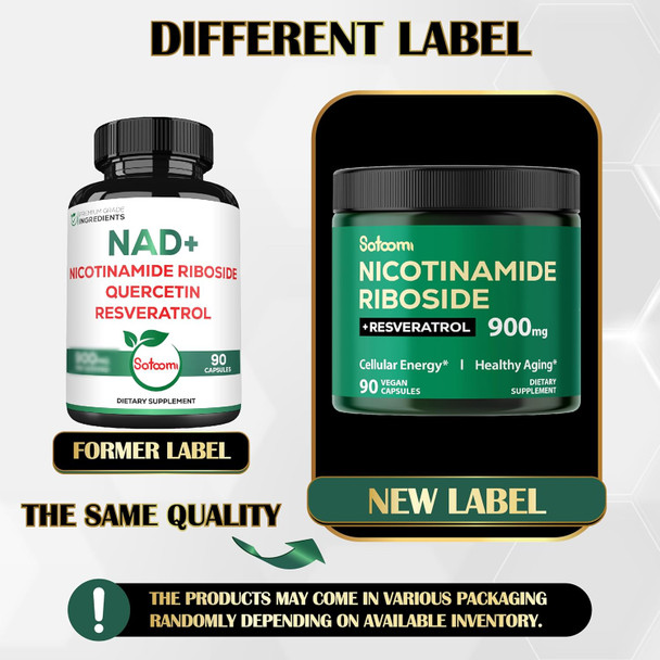 Satoomi Nad+ Supplement With Liposomal Nicotinamide Riboside 900 Mg Nr, Resveratrol, Quercetin - Cellular Energy & Repair, Vitality, Healthy Aging - 90 Count