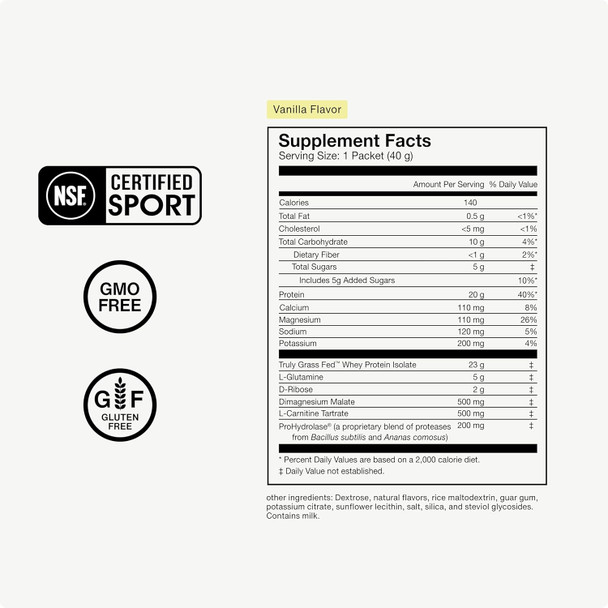 Momentous Recovery Grass-Fed Whey Protein Powder - 20G Post-Workout Whey Isolate Protein - Nsf Certified, Gluten-Free, 15 Servings, Vanilla (Package May Vary)