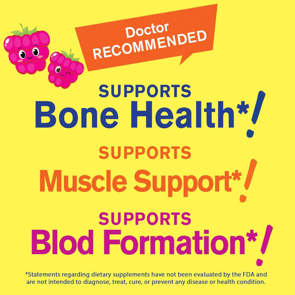 Kid'S Calcium, Magnesium, Zinc + Vitamin D3 Gummies By Wellyeah  Bone, Muscle And Nerve Health Support, Immune Support  For Men And Women  Gluten Free, Non Gmo  Raspberry Flavor  60 Count