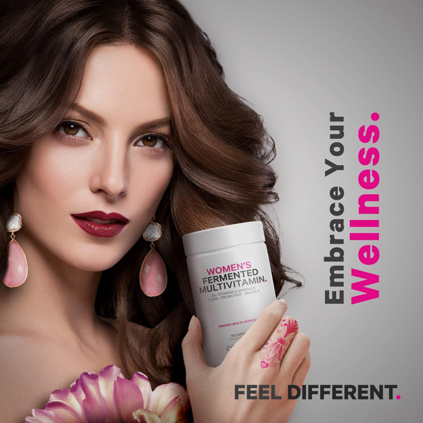 Codeage Women’S Daily Multivitamin, 25+ Vitamins & Minerals, Fermented, Organic Whole Foods, Probiotics Supplement - Vitamin A, Vitamin B, Vitamins C, D, E & K, Omega 3, Zinc – Vegan - 120 Capsules