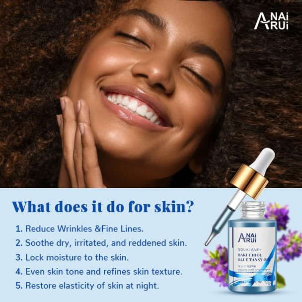 Squalane Ve Rosehip Oil,Bakuchiol Blue Tansy Oil,For Face Hydrate,Night-Repair Facial Oil,Softer Skin,Reduce Fine Line&Wrinkles
