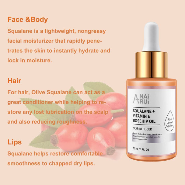 Squalane Ve Rosehip Oil,Bakuchiol Blue Tansy Oil,For Face Hydrate,Night-Repair Facial Oil,Softer Skin,Reduce Fine Line&Wrinkles
