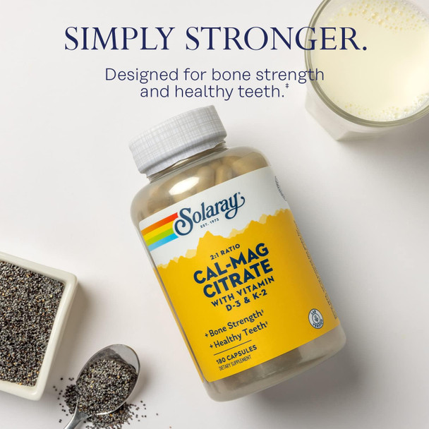 Solaray Cal-Mag Citrate 2:1 With D-3 & K-2 Capsules 180 Count