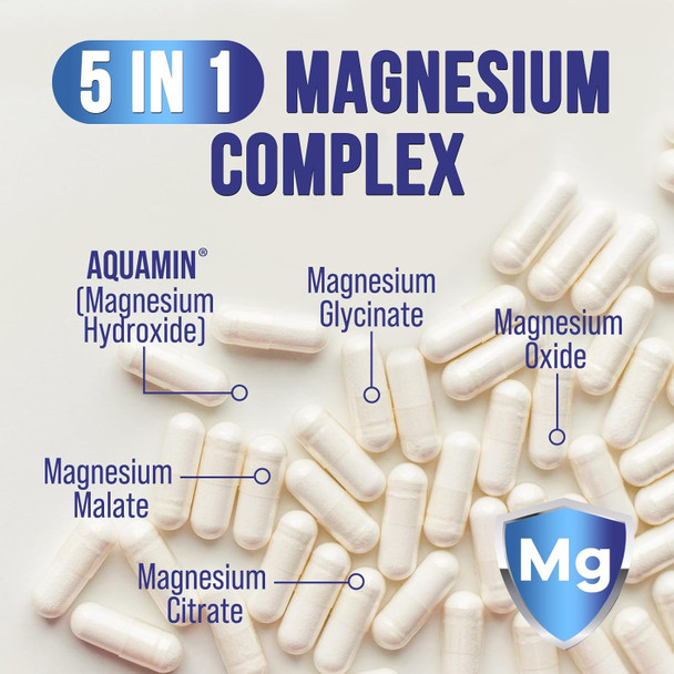 Magnesium Supplement Complex 500Mg With Glycinate, Oxide, Malate, Citrate - High Absorption Chelated Magnesium Capsules For Muscle, Heart, Bone Health & Nerve Support, For Women And Men - 120 Tablets
