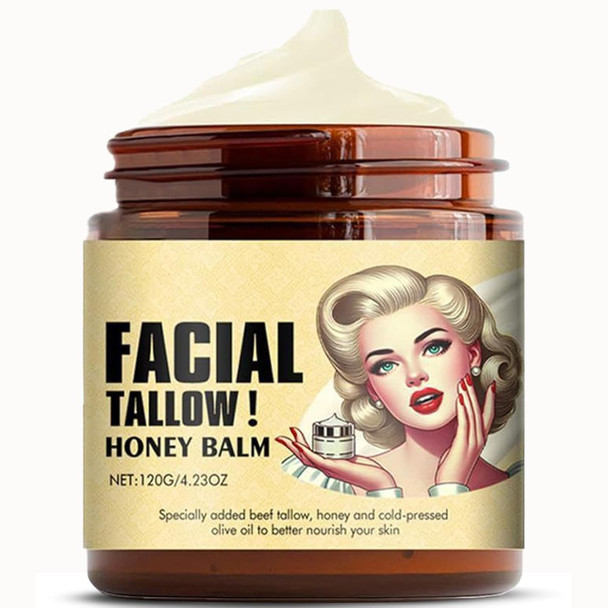 Whipped Beef Tallow & Honey Balm - 120G, Unscented Organic Face & Body Moisturizer, Grass-Fed, Nourishing Skin Lotion For Dry Skin, Lip Balm, Skin Care