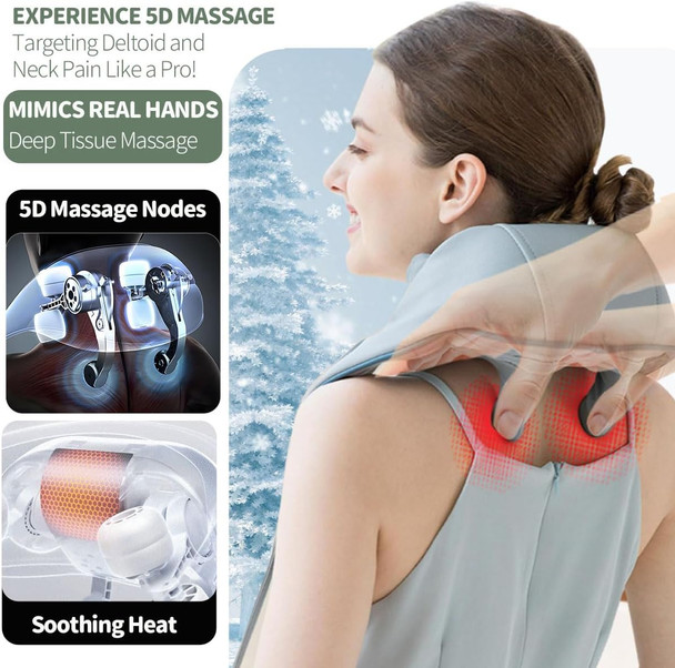 Birthday Gifts Deep Kneading Neck And Shoulder Massager With Heat - 5D Cordless Mini Shiatsu Neck Massager For Pain Relief Deep Tissue - Portable Cervical Massager At Home For Muscle Relaxation