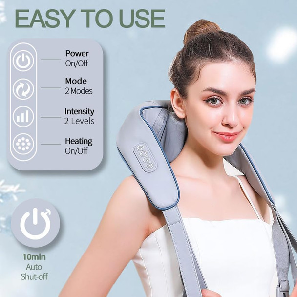 Birthday Gifts Deep Kneading Neck And Shoulder Massager With Heat - 5D Cordless Mini Shiatsu Neck Massager For Pain Relief Deep Tissue - Portable Cervical Massager At Home For Muscle Relaxation