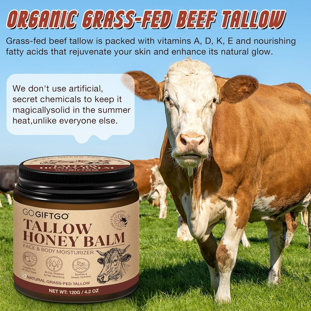 Beef Tallow For Skin,Tallow And Honey Balm,Beef Tallow For Face,Tallow Face Moisturizer,Natural Moisturizer Hydrates,Deeply Nourishes The Skin, Enhances Natural Radiance (1Pcs)