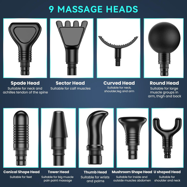 Jqx Massage Gun Deep Tissue, High Percussion Back Neck Massager For Athletes, Handheld Muscle Massager Gun With 30 Speed Levels 9 Replacable Heads, For Men & Women (Grey)