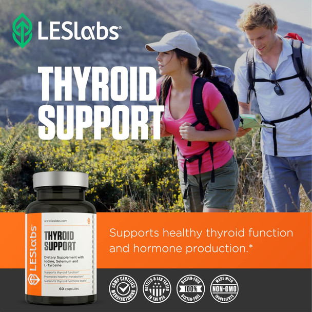 Les Labs Thyroid Support – Metabolic Health, Thyroid Hormone Production, Energy & Focus – Iodine, L-Tyrosine, Ashwagandha, Selenium & Turmeric – Non-Gmo Supplement – 60 Capsules