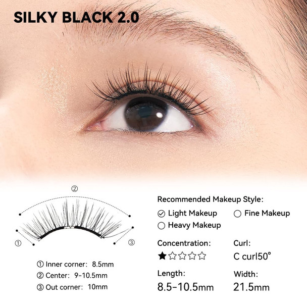 Magnetic Eyelashes With Applicator Kit, No.1 Silky Black Ii, Reusable Magnetic Lashes Without Eyeliner, Glue-False Lashes, Waterproof, Lightweight, Suit For Natural Makeup