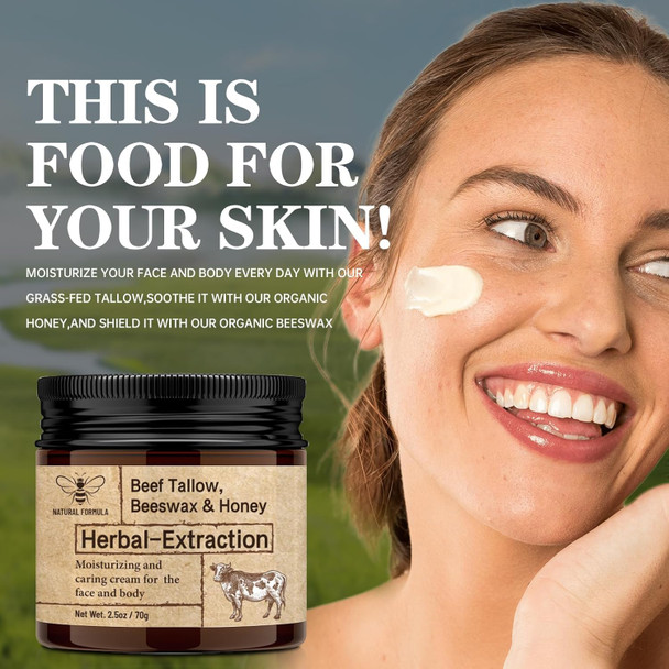 Beef Tallow And Honey Balm For Skin : Grass Fed Whipped Beef Tallow With Honey Face Body Moisturizer，Organic Unscented Fast Absorption Tallow Cream Infused With Manuka Honey Beeswax Olive Oil-1Pcs