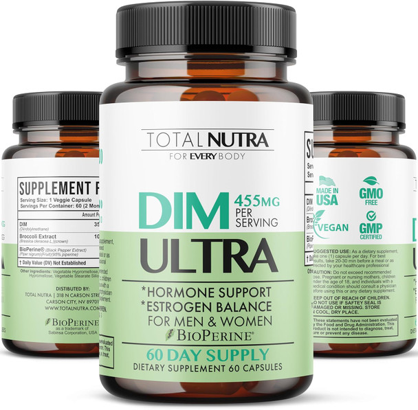 Dim Supplement: Dim Ultra 455Mg Diindolylmethane, Broccoli, Bioperine Natural Estrogen Blocker For Men, Female Hormone Balance For Women Menopause, Hormonal Acne, Pcos Support