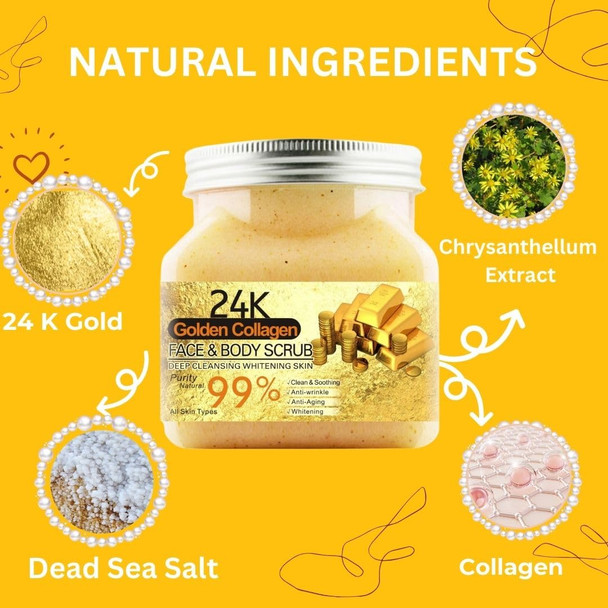 Lavender Body Scrubs 18 Oz- Exfoliating Body Scrub With Dead Sea Salt, Argan Oil And Vitamic C-Sugar Scrub For Body, Face-Body Scrubs For Women,  Christmas (24 K Gold)