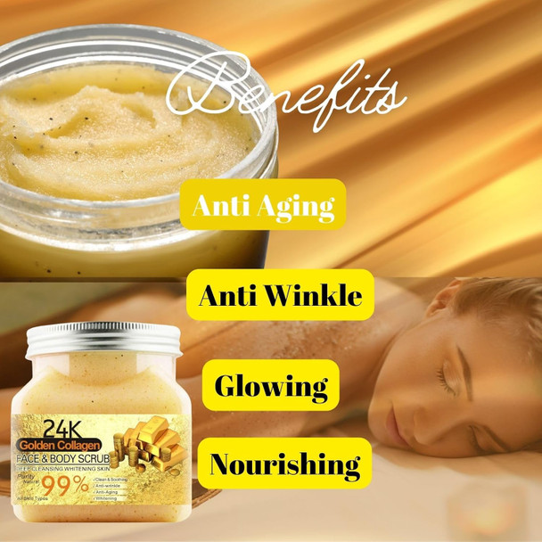 Lavender Body Scrubs 18 Oz- Exfoliating Body Scrub With Dead Sea Salt, Argan Oil And Vitamic C-Sugar Scrub For Body, Face-Body Scrubs For Women,  Christmas (24 K Gold)