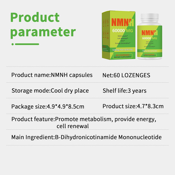 Nmnh 500Mg (Dihydronicotinamide Mononucleot), Nmn Supplement Alternative With Nr, Tmg, Resveratrol, Coq10, Nad Supplement, Energy, Boost Nad+ Levels, 60 Capsules