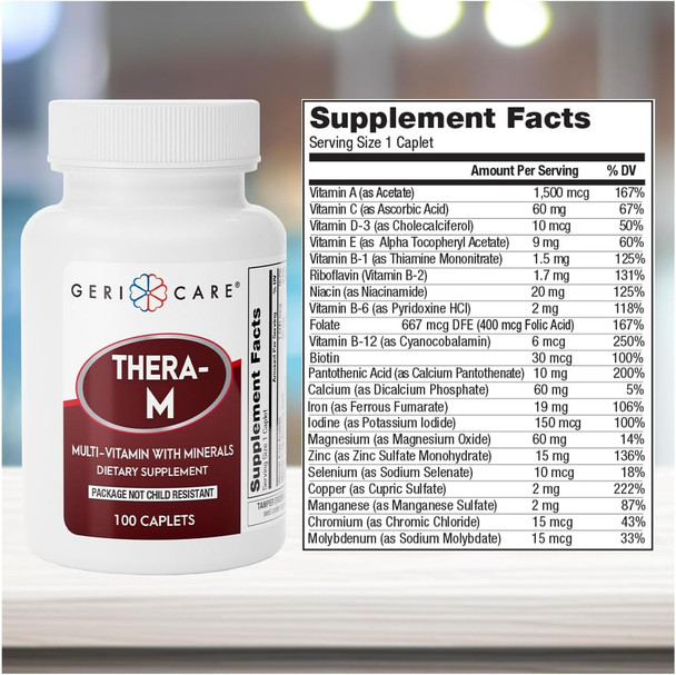 Gericare Thera High Potency Multivitamin With Mineral Caplets, Nutritional Supplement, 100 Count (Pack Of 1)