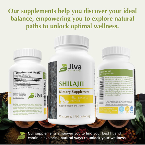 Jiva Botanicals Shilajit Capsules 700 Mg – Shilajit Extract With Fulvic Acid – Shilajit Supplement For Men & Women – 90 Vegan Capsules For Daily Wellness
