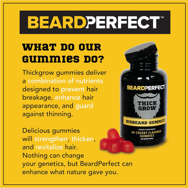 Thickgrow Bigbeard Gummies - Get A Stronger, Longer, Thicker Beard Growth Formula For Men With Biotin, B12, And 10+ Elite Beard-Building Vitamins Nutrients 60 Cherry Flavored Gummies