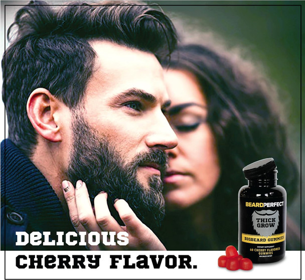 Thickgrow Bigbeard Gummies - Get A Stronger, Longer, Thicker Beard Growth Formula For Men With Biotin, B12, And 10+ Elite Beard-Building Vitamins Nutrients 60 Cherry Flavored Gummies