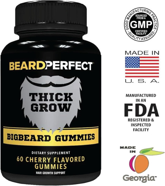Thickgrow Bigbeard Gummies - Get A Stronger, Longer, Thicker Beard Growth Formula For Men With Biotin, B12, And 10+ Elite Beard-Building Vitamins Nutrients 60 Cherry Flavored Gummies