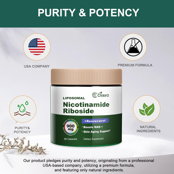 Nad+ Supplement 900Mg- Nicotinamide Riboside, Liposomal Resveratrol, Quercetin - Promotes Vitality & Cognitive Function (1)