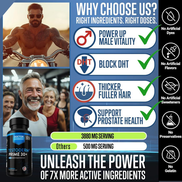 [Men Over 30, Power Up ]- Hair Thinning Low Manhood Energy Doctor Endorsed, Comprehensive Support For Vitality, Manhood, Hair Support, Focus, All While Combating Negative Dht Effects