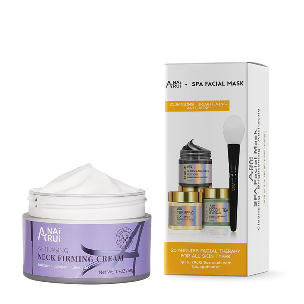 Anai Rui 3Pcs Spa Mask Set-Face Mask Set 2.5 Oz Each +Neck Cream-Day & Night Cream 1.7 Oz