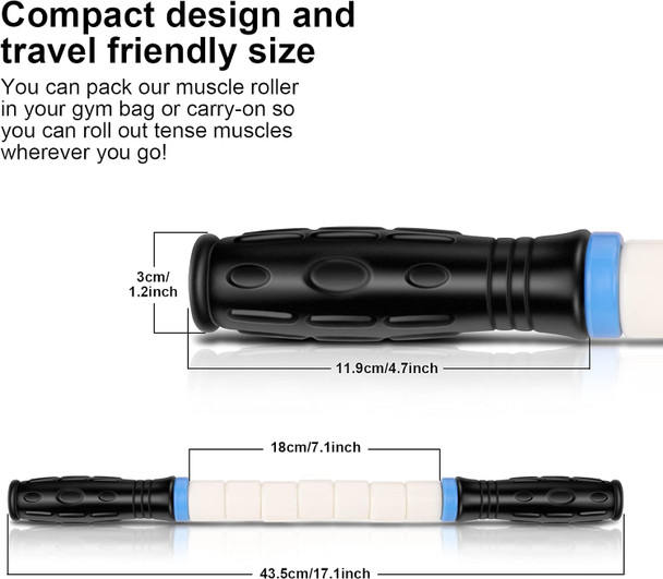 Igreely Premium Muscle Roller The Ultimate Massage Roller Stick 17 Inches Recommended By Physical Therapists Promotes Recovery Fast Relief For Cramps Soreness Tight Muscles-White