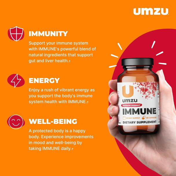 Umzu Immunity Supplement  Natural Energy & Immune System Support With Vitamin C, D, Elderberry, Zinc, Magnesium & Cordyceps (30 Capsules)