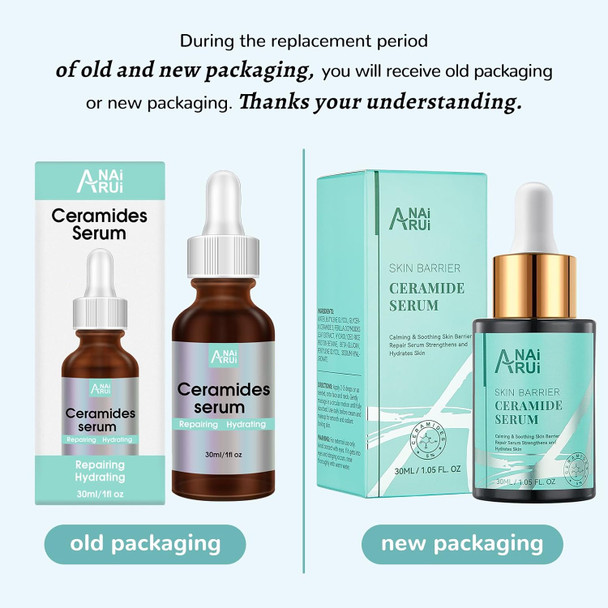 Anai Rui Ceramide Face Serum, Calming Smooting Serum For Face,Skin Barrier Repair Serum With Hyaluronic Acid, Reduces Wrinkles & Repairs Skin, Soothe Redness,Ceramide Moisturizer Serum 1 Fl.Oz