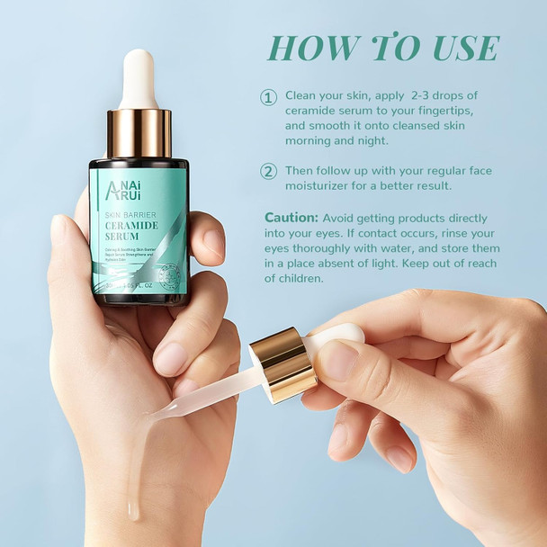 Anai Rui Ceramide Face Serum, Calming Smooting Serum For Face,Skin Barrier Repair Serum With Hyaluronic Acid, Reduces Wrinkles & Repairs Skin, Soothe Redness,Ceramide Moisturizer Serum 1 Fl.Oz