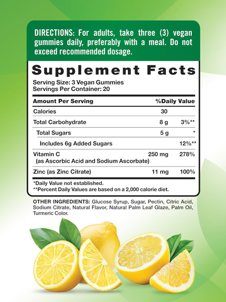 Nature'S Truth Vitamin C Gummies With Zinc For Adults  60 Count  Immune Support  Vegan, Non Gmo & Gluten Supplement