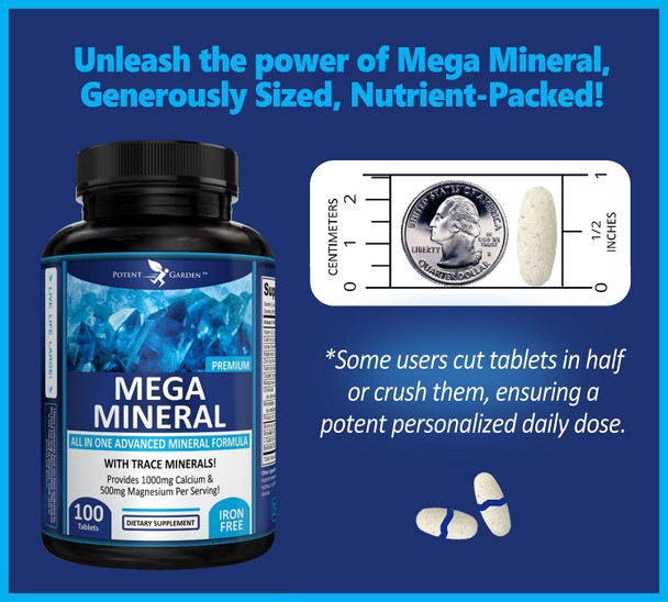 Potent Garden Mega Mineral Supplement Complete Mineral Complex With Calcium Magnesium Zinc Potassium Boron Selenium Chromium & 72 Trace Minerals Iron Calcium Supplement -100 Pills Potent Garden Mega Mineral Supplement Complete Mineral Complex With Calcium Magnesium Zinc Potassium Boron Selenium Chromium & 72 Trace Minerals Iron Calcium Supplement -100 Pills