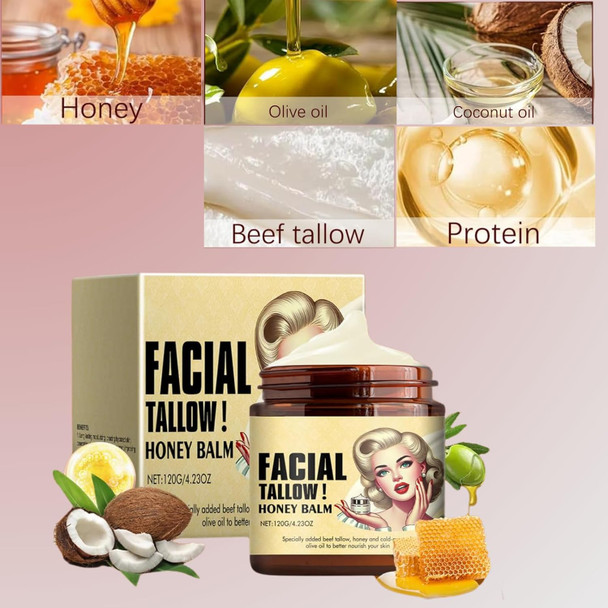 2Pcs Whipped Beef Tallow And Honey Balm,Tallow Face Moisturizer,Grass Fed Grass Finished Face Cream