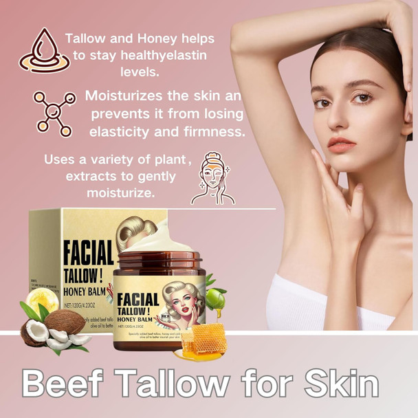 2Pcs Whipped Beef Tallow And Honey Balm,Tallow Face Moisturizer,Grass Fed Grass Finished Face Cream