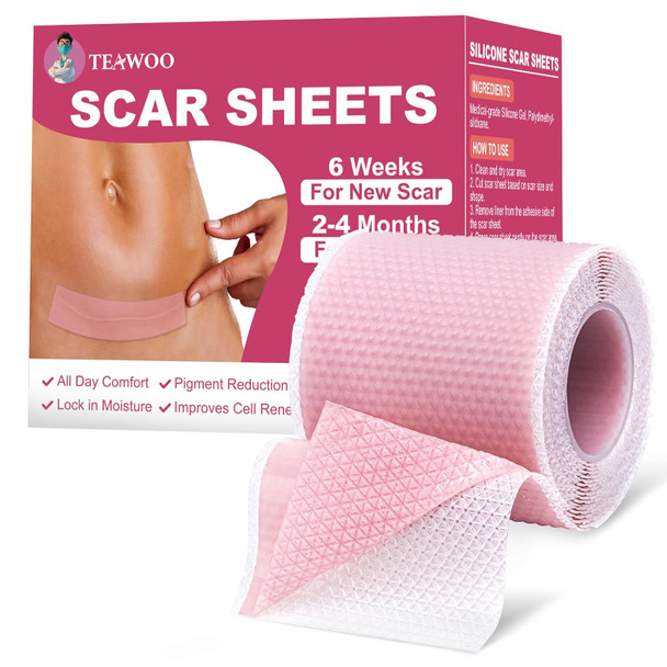 Silicone Scar Sheets,Silicone Scar Tape,Scar Tape For Surgical Scars,C-Section,Tummy Tuck,Keloid Bump Removal (1.6"X 59" Roll-1.5M-Pigment Reduction Enhanced Version-Pink)