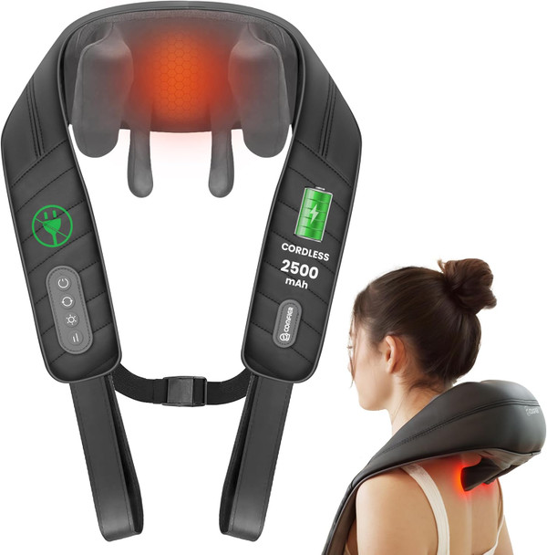 Comfier Cordless Neck Massager With Heat, 4D Kneading Neck And Shoulder Massager Deep Tissue, Shiatsu Neck Back Massager Pillow, 2 Heating Levels, Christmas Gifts For Mom Dad
