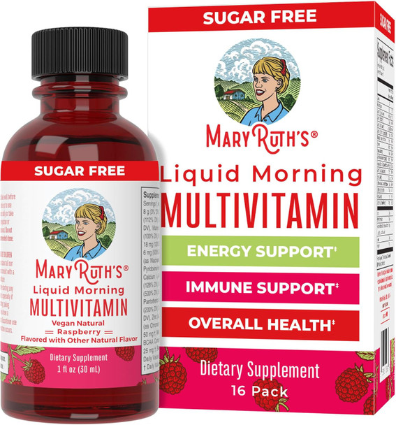 Maryruth Organics Multivitamin For Women Men & Kids No Added Sugar  Morning Raspberry  Liquid Vitamins For Adults & Kids  Mens  Womens Multivitamin  Energy & Beauty Booster  16-1 Fl Oz Bottles