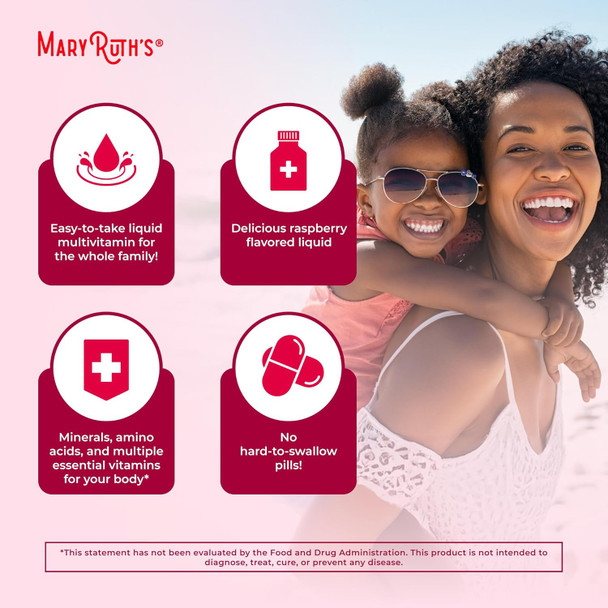 Maryruth Organics Multivitamin For Women Men & Kids No Added Sugar  Morning Raspberry  Liquid Vitamins For Adults & Kids  Mens  Womens Multivitamin  Energy & Beauty Booster  16-1 Fl Oz Bottles