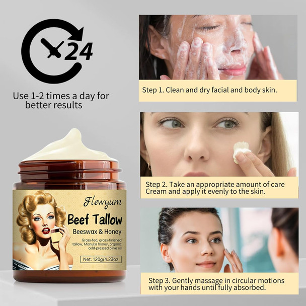 Whipped Beef Tallow And Manuka Honey Balm For Skin Unscented Grass Fed Grass Finished Organic Face Cream Moisturizer Body Lotion Lip Balm 4.23Oz