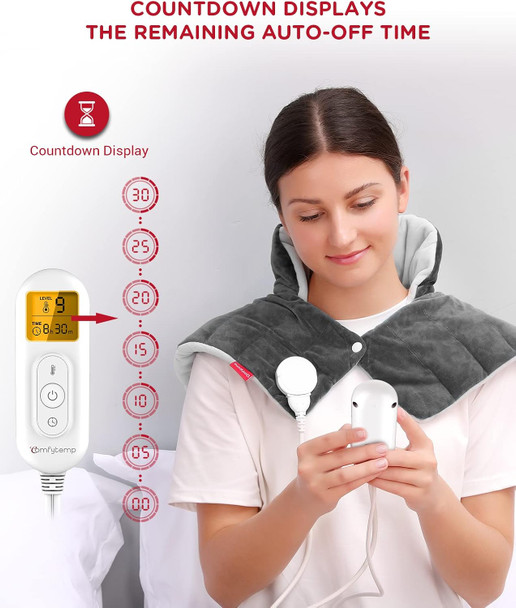 Heating Pad For Neck And Shoulders And Back, Comfytemp Fsa Hsa Eligible Weighted Electric Heat Pad For Pain Relief, 2.6Lb Large Heated Wrap, 9 Heat Settings, 11 Auto-Off, Women Men Birthday Gifts Gray