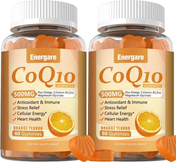2 Pack Coq10 500Mg Gummies - 3X Better Absorption Coenzyme Q10 Supplements - Plus Omega-3, Magnesium, Vitamin B3 & Zinc For Heart Health, Cellular Energy & Antioxidant, Vegan, Non-Gmo 120 Ct 2 Pack Coq10 500Mg Gummies - 3X Better Absorption Coenzyme Q10 Supplements - Plus Omega-3, Magnesium, Vitamin B3 & Zinc For Heart Health, Cellular Energy & Antioxidant, Vegan, Non-Gmo 120 Ct