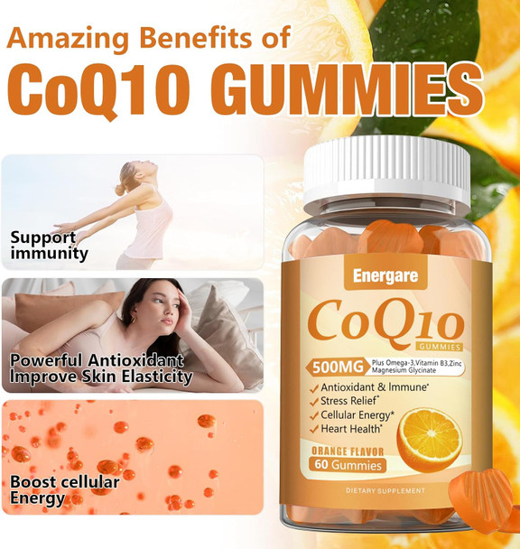 2 Pack Coq10 500Mg Gummies - 3X Better Absorption Coenzyme Q10 Supplements - Plus Omega-3, Magnesium, Vitamin B3 & Zinc For Heart Health, Cellular Energy & Antioxidant, Vegan, Non-Gmo 120 Ct 2 Pack Coq10 500Mg Gummies - 3X Better Absorption Coenzyme Q10 Supplements - Plus Omega-3, Magnesium, Vitamin B3 & Zinc For Heart Health, Cellular Energy & Antioxidant, Vegan, Non-Gmo 120 Ct